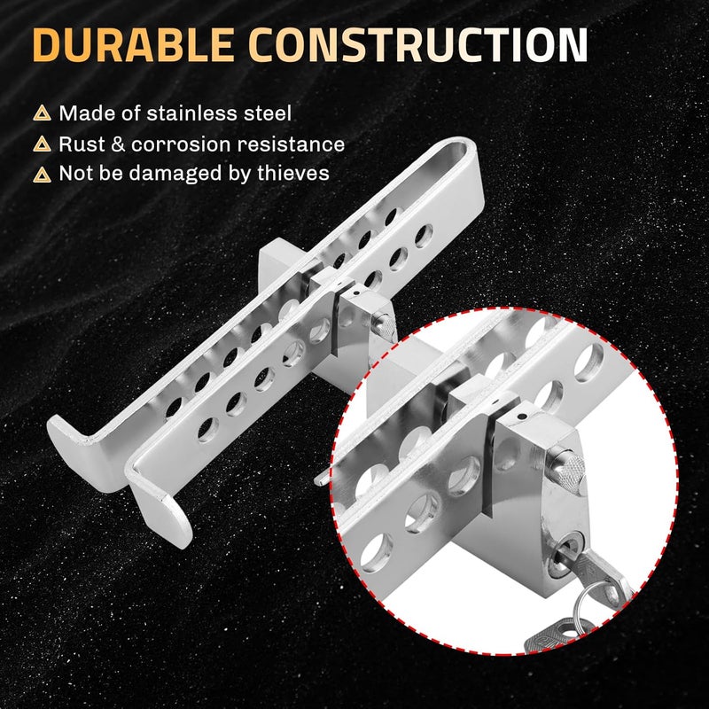 weyleity 9 Holes Brake Pedal Lock | Anti-Theft Clutch Safety Lock Car Brake Pedal Security Lock Tool with 3 Keys Auto Stainless Steel Clutch Lock Compatible with Pedals Less Than 0.54 inches/13.9mm - Image 3